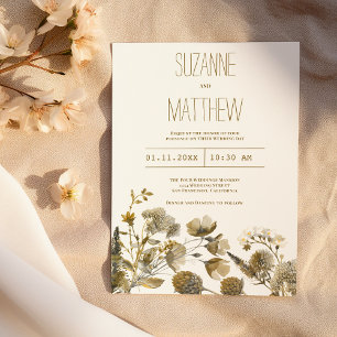 Dark yellow ivory white brown floral Wedding Invitation
