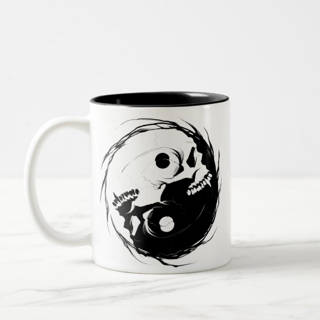 Dark yin yang religious Symbol Two-Tone Coffee Mug (Left)