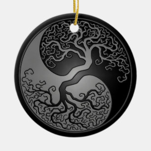 Dark Yin Yang Tree Ceramic Ornament