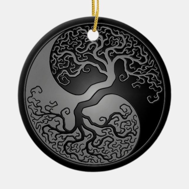 Dark Yin Yang Tree Ceramic Ornament (Front)