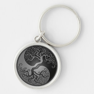Dark Yin Yang Tree Keychain
