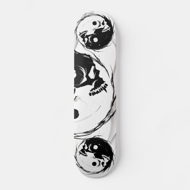 Dark Yin Yang Vampire Skull Religious Symbol Skateboard (Front)