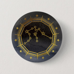 Dark Zodiac: Aquarius Birth Sign Black & Gold 2 Inch Round Button