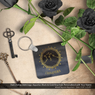 Dark Zodiac Astrology: Aquarius Black Silver Name Keychain