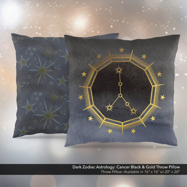 Dark Zodiac Astrology: Cancer Black & Gold Throw Pillow (Dark Zodiac Astrology: Cancer Black & Gold Square Throw Pillow)
