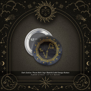 Dark Zodiac Astrology: Pisces Black & Gold 2 Inch Round Button