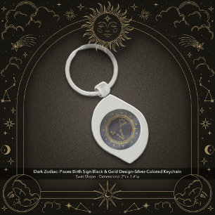 Dark Zodiac Astrology: Pisces Black & Gold Keychain