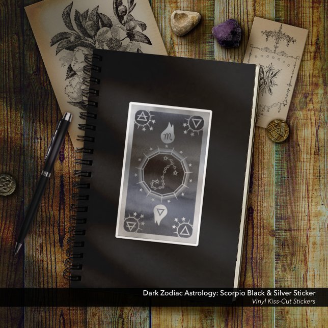 Dark Zodiac Astrology: Scorpio Black & Silver (Dark Zodiac Astrology: Scorpio Black & Silver Sticker - Vinyl Kiss-Cut Sticker)