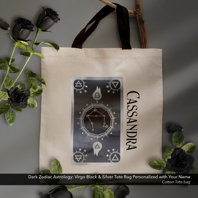 Dark Zodiac Astrology: Virgo Black Silver Name Tote Bag (Dark Zodiac Astrology: Virgo Black Silver Name Tote Bag)