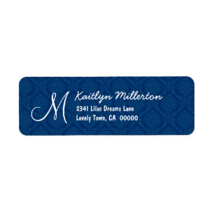 DarkBlue Damask Monogram M Wedding V608