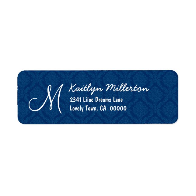 DarkBlue Damask Monogram M Wedding V608 (Front)