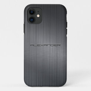 Darker Grey Brushed Aluminum Metal Look-Monogram iPhone 11 Case