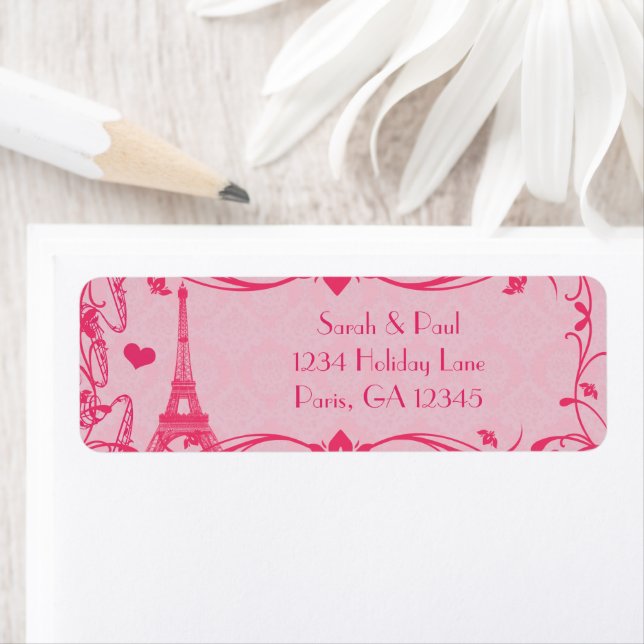 Darker Pink Raspberry Damask Vintage Eiffel Tower (Insitu)