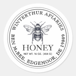 Darker Text Editable White Honey Jar Bee Label