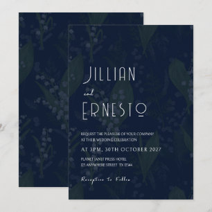 Darkest Blue Lily of the Valley Faded Background Invitation