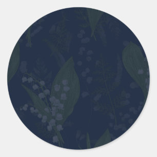 Darkest Blue Lily of the Valley with Green Classic Round Sticker