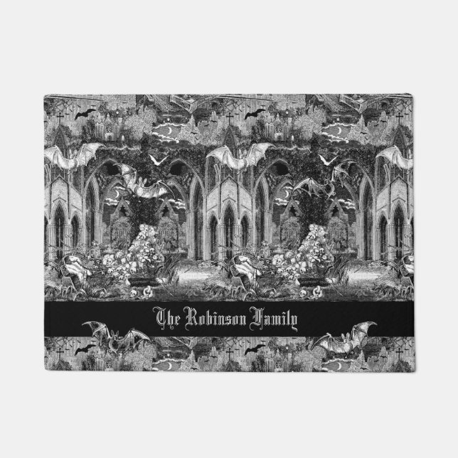Darkest Gothic Vampires Crypt Graves Bats Goth Bat Doormat (Front)