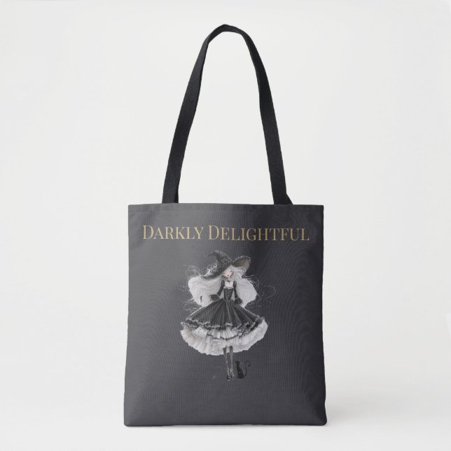 Darkly Delightful – Gothic Witch & Cat Tote Bag (Devant)