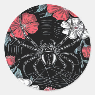 Darkly Romantic Spider Floral Classic Round Sticker