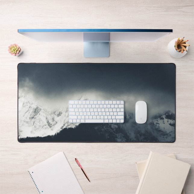 Darkness and light on snow covered mountains desk mat (Office 1)