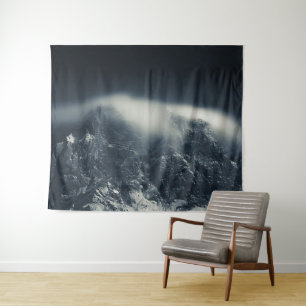 Darkness and white clouds over the mountains tapestry