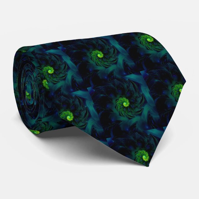 Darkness | Blue and Green Fractal Art Tie (Rolled)