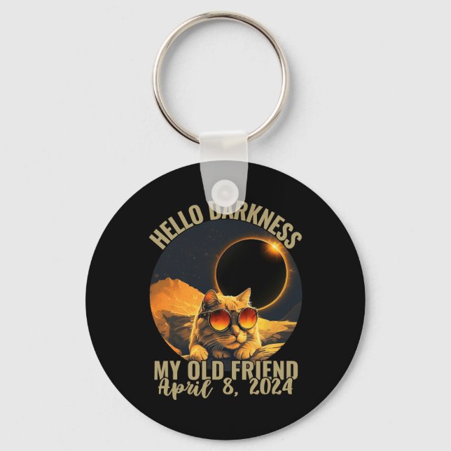 Darkness My Old Friend Cat With Solar Eclipse Gles Keychain (Front)