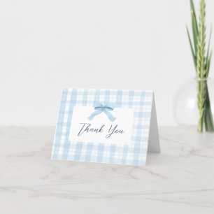 Darling Blue Watercolor Plaid & Bow Baby Thank You