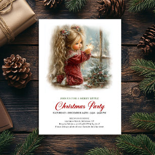Darling Christmas Scene Girl Minimalist Party   Invitation
