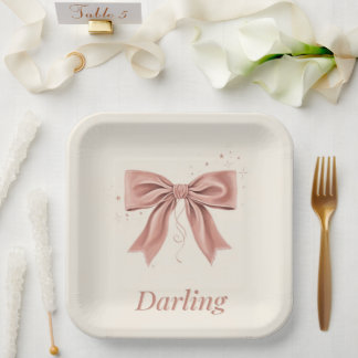 Darling Cute Pink Bow Coquette Aesthetic Paper Plate