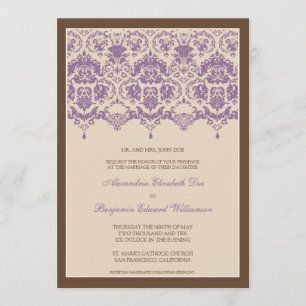 Darling Damask Lace 5x7 Wedding Invitation: lilac Invitation