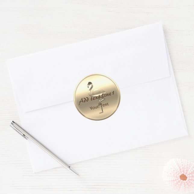 Darling Gold Flamingo Customizable Add Text Classic Round Sticker (Envelope)
