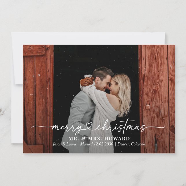 Darling Heart Merry Christmas Photo Card (Front)