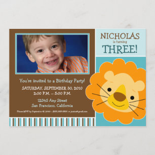 Darling Lion Boys Birthday Party Invite (aqua)