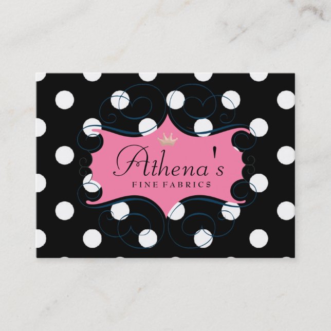 Darling Pink Frame On Black and White Polka Dots Business Card (Front)