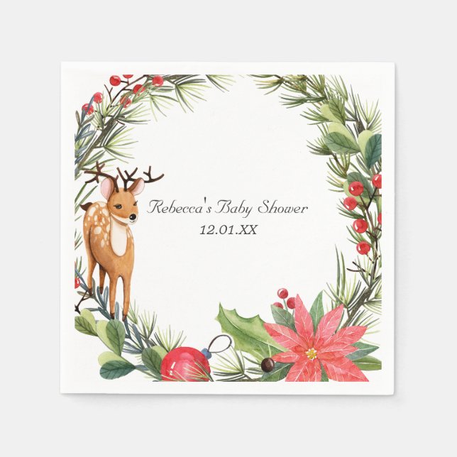Darling Reindeer | Christmas Baby Shower Napkin (Front)