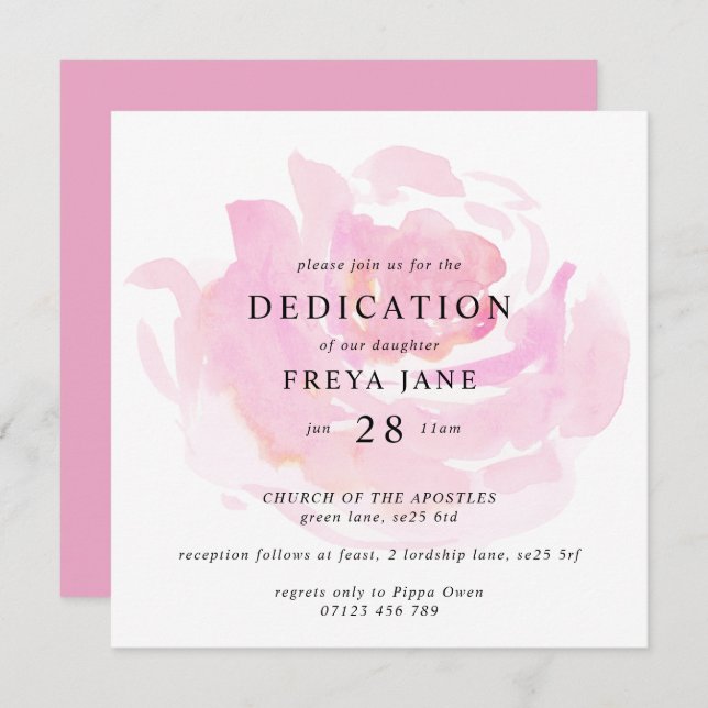 Darling Rose Baby Dedication Square Invitation (Front/Back)