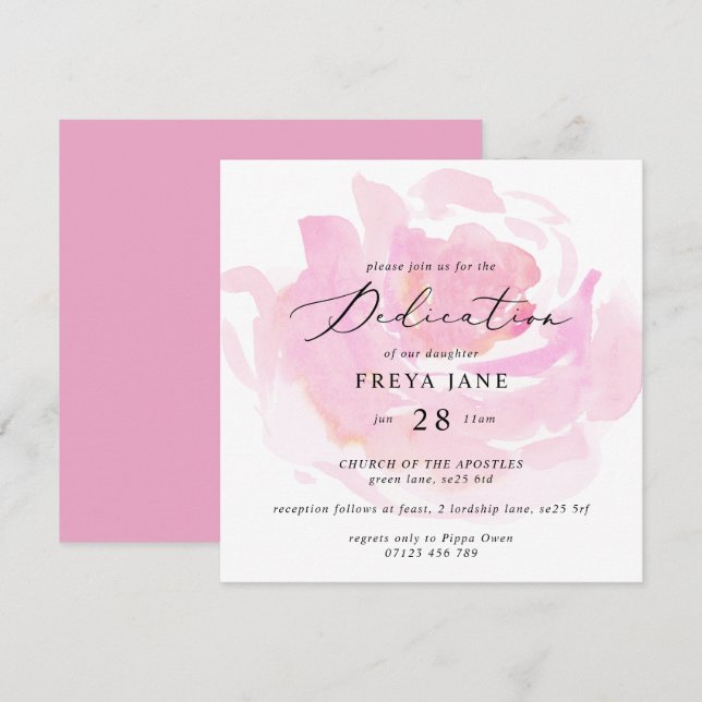 Darling Rose Baby Dedication Square Invitation (Front/Back)