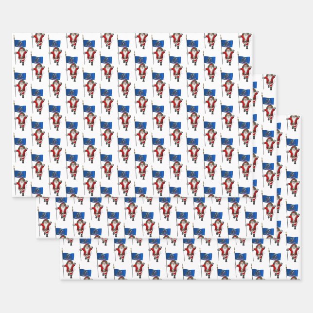 Darling Santa Claus Visits North Dakota Wrapping Paper Sheet (Set)