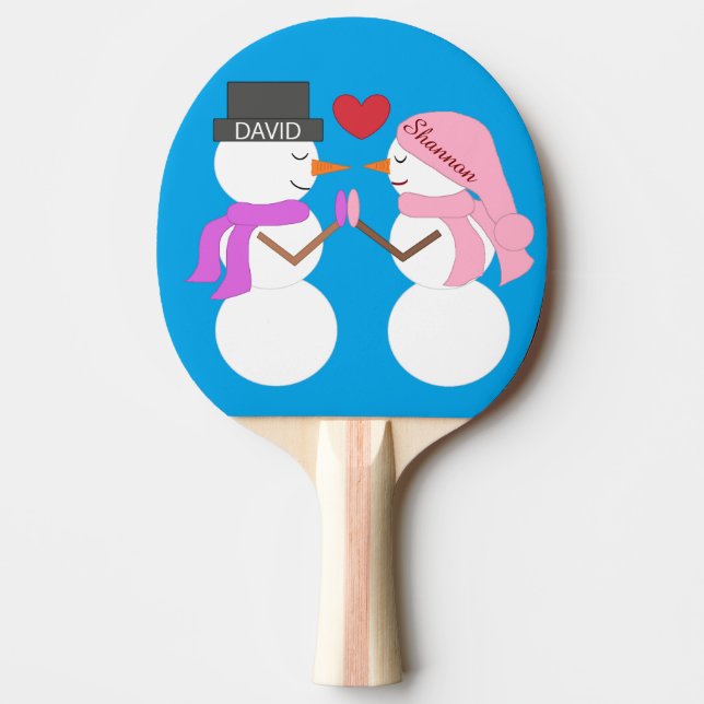 Darling Snowpeople in Love: Blue-green Ping Pong Paddle (Front)