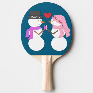 Darling Snowpeople in Love: Deep Sea Blue Ping Pong Paddle