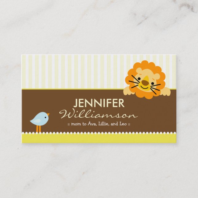 Darling Yellow Lion & Birdie Mommy Calling Card (Front)