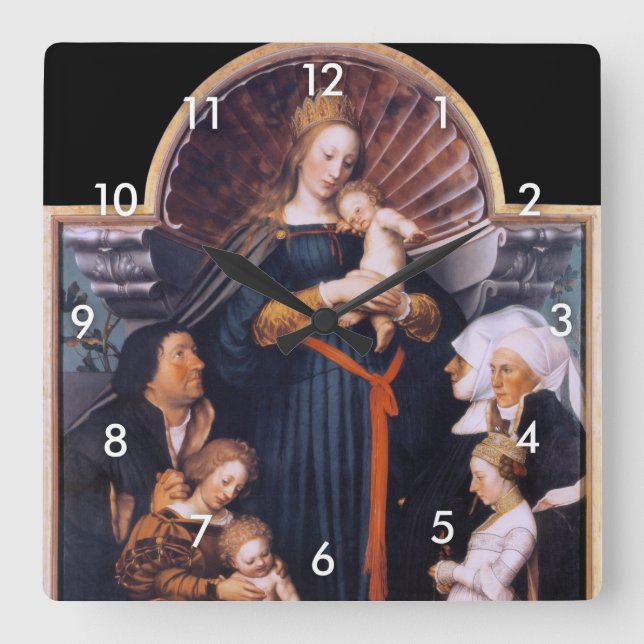 Darmstadt Madonna, Holbein the Younger Square Wall Clock (Front)