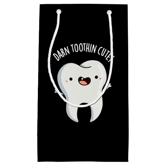 Darn Tooth-in Cute Funny Tooth Pun Dark BG Small Gift Bag (Front)
