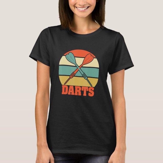 Dart Arrows Funny Dart Player Retro Sunset T-Shirt (Front)