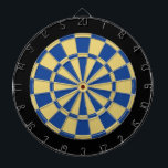 Dart Board: Old Gold, Blue, And Black Dartboard<br><div class="desc">Old Gold,  Blue,  And Black Coloured Dart Board Game Including 6 Brass Darts</div>