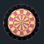 Dart Board: Pink, Light Yellow, And Black Dartboard<br><div class="desc">Pink,  Light Yellow,  And Black Coloured Dart Board Game Including 6 Brass Darts</div>