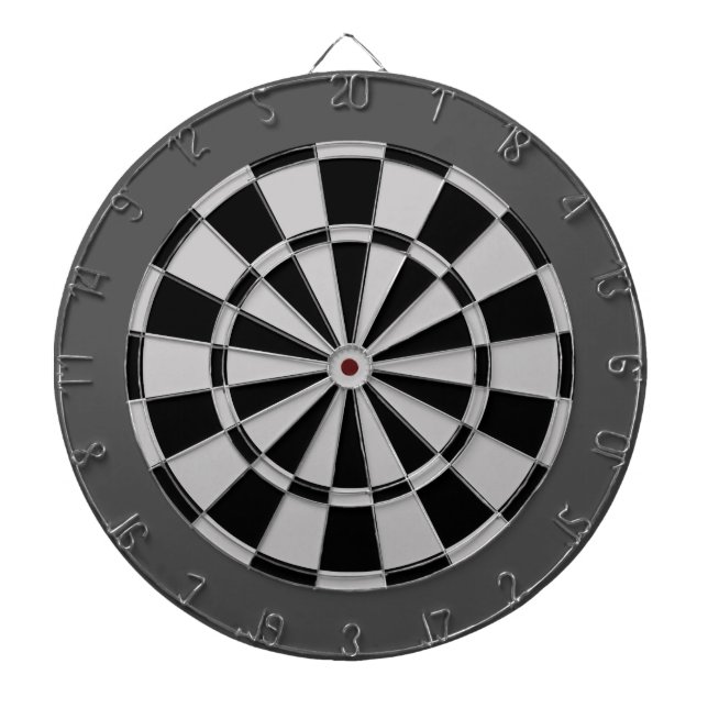 Dart Board: Silver Grey, Black, And Charcoal Dartboard (Front)