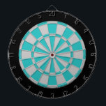 Dart Board: Silver Grey, Turquoise, And Black Dartboard<br><div class="desc">Silver Grey,  Turquoise,  And Black Coloured Dart Board Game Including 6 Brass Darts</div>