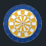 Dart Board: White, Gold, And Blue Dartboard<br><div class="desc">White, Gold, And Blue Coloured Dart Board Game Including 6 Brass Darts</div>